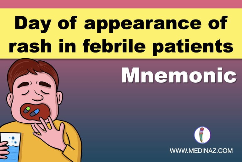 Day of appearance of rash in febrile patients mnemonic